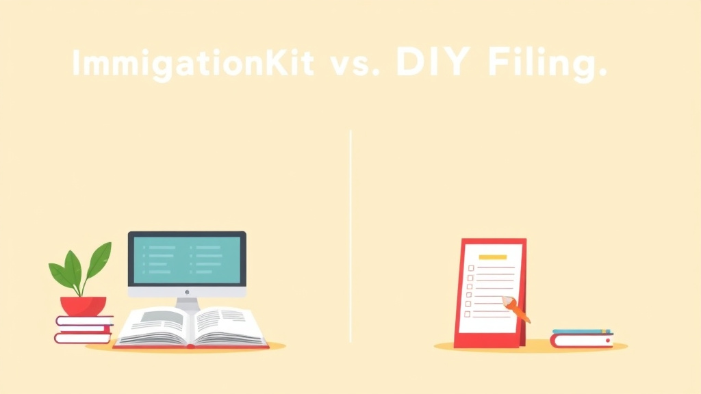 Illustration breaking down the fundamentals of immigrationKit vs DIY Filing Pros and Cons
