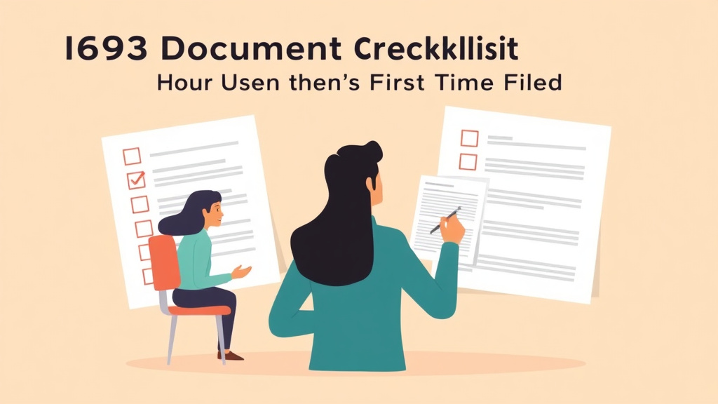 A professional illustration depicting i-693 Document Checklist for First Time Filers