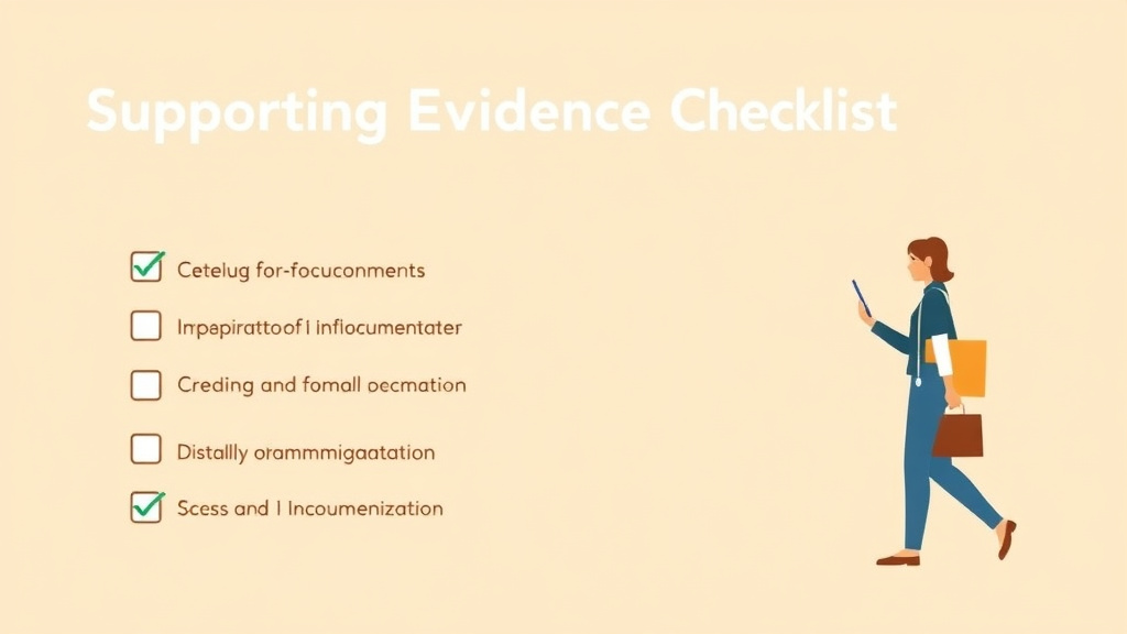 A professional illustration depicting supporting Evidence Checklist for I-485