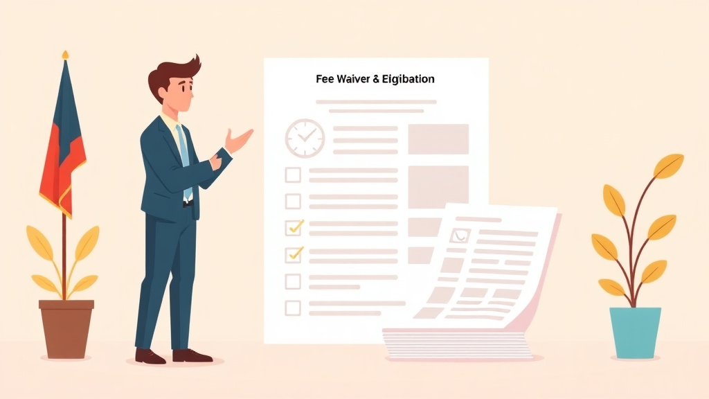 Visual overview of form I-526 Fee Waiver Eligibility with key concepts highlighted