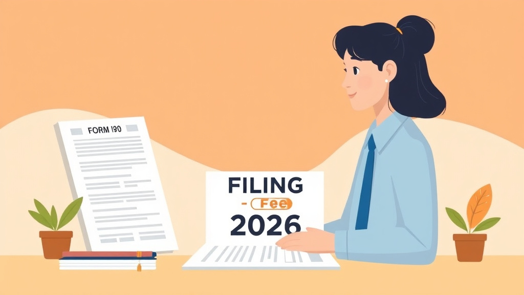 A professional illustration depicting form I-90 Filing Fee 2026