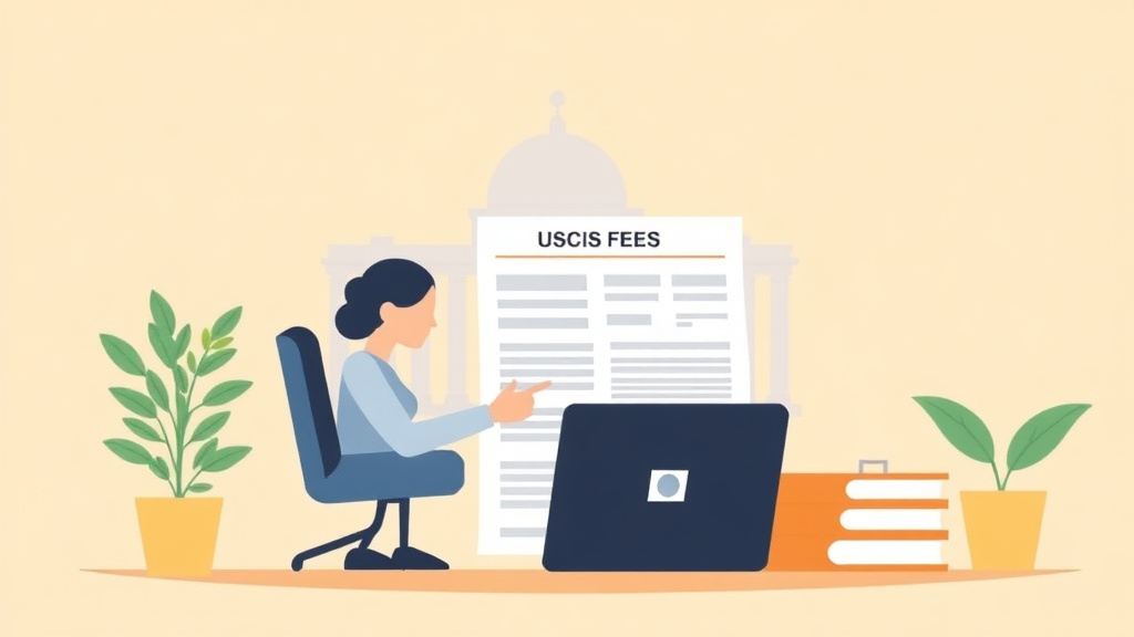 Illustration breaking down the fundamentals of pay USCIS Fees for Form I-129F