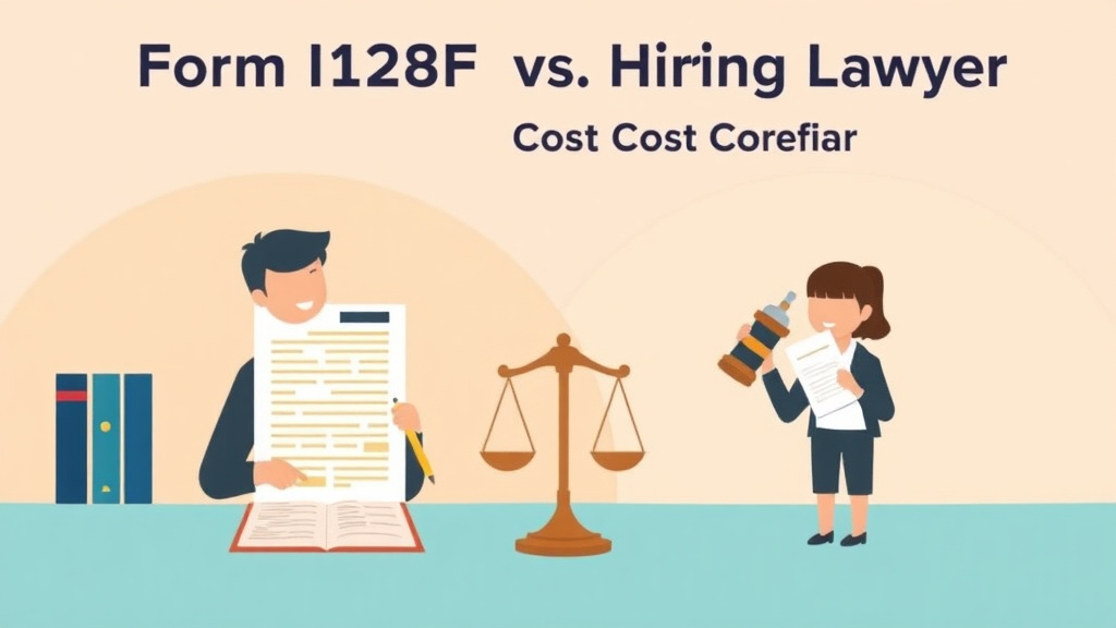 Educational graphic covering the essentials of form I-129F vs Hiring a Lawyer: Cost Comparison