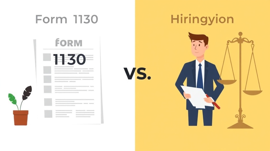 A professional illustration depicting form I-130 vs Hiring a Lawyer: Cost Comparison