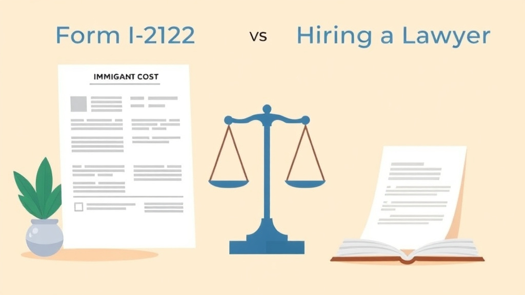 Educational graphic covering the essentials of form I-212 vs Hiring a Lawyer: Cost Comparison
