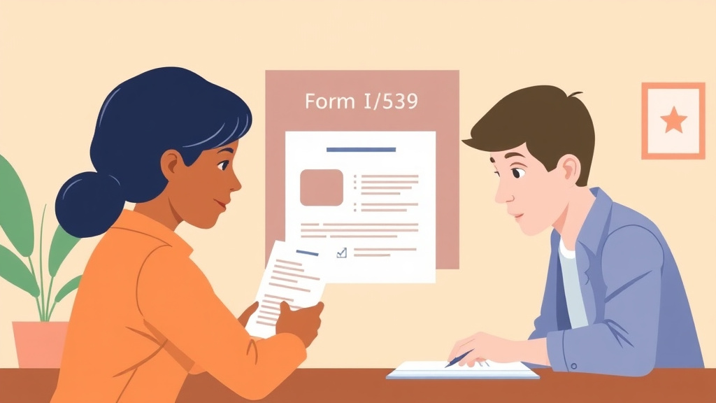 A professional illustration depicting form I-539 Eligibility Requirements Explained