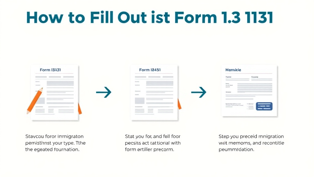Action-oriented illustration showing how to apply fill Out Form I-131 Step by Step