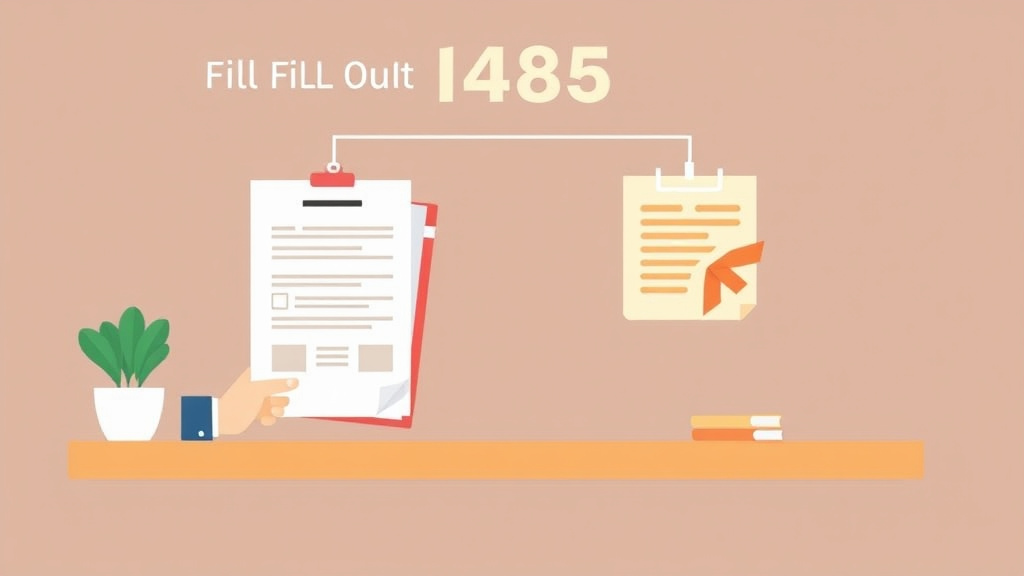Visual overview of fill Out Form I-485 Step by Step with key concepts highlighted