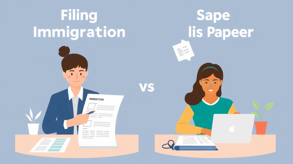 An informative visual explaining filing Immigration Forms Online vs Paper for beginners and professionals
