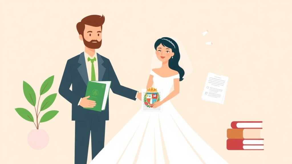 A professional illustration depicting get a Green Card Through Marriage