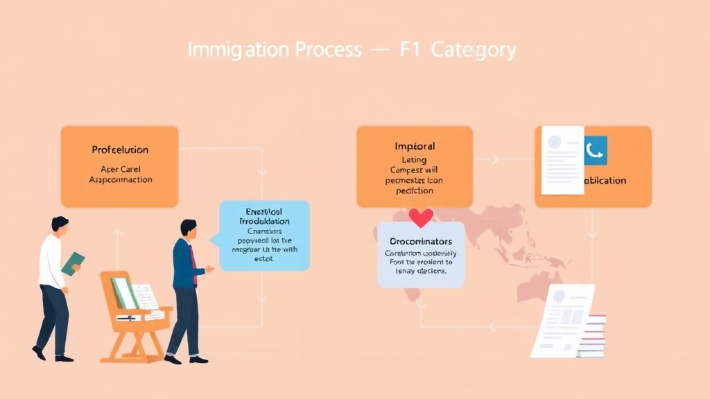 Educational graphic covering the essentials of immigration Process for F1 Category