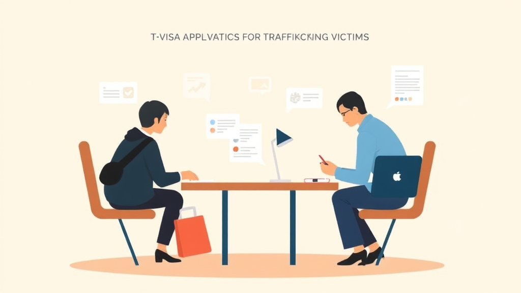 An informative visual explaining t Visa Application Process for Trafficking Victims for beginners and professionals