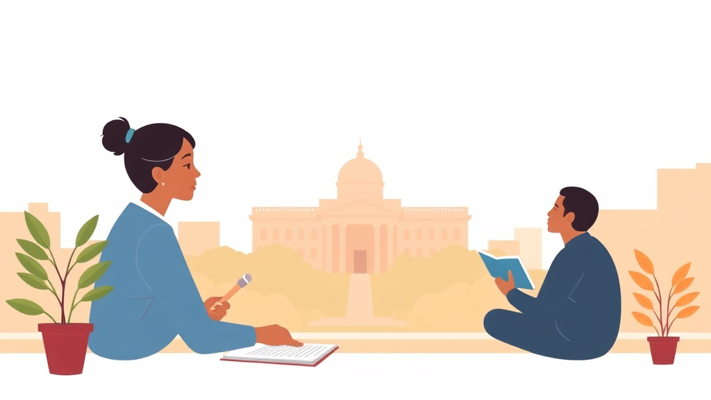 A professional illustration depicting naturalization After Receiving Asylum