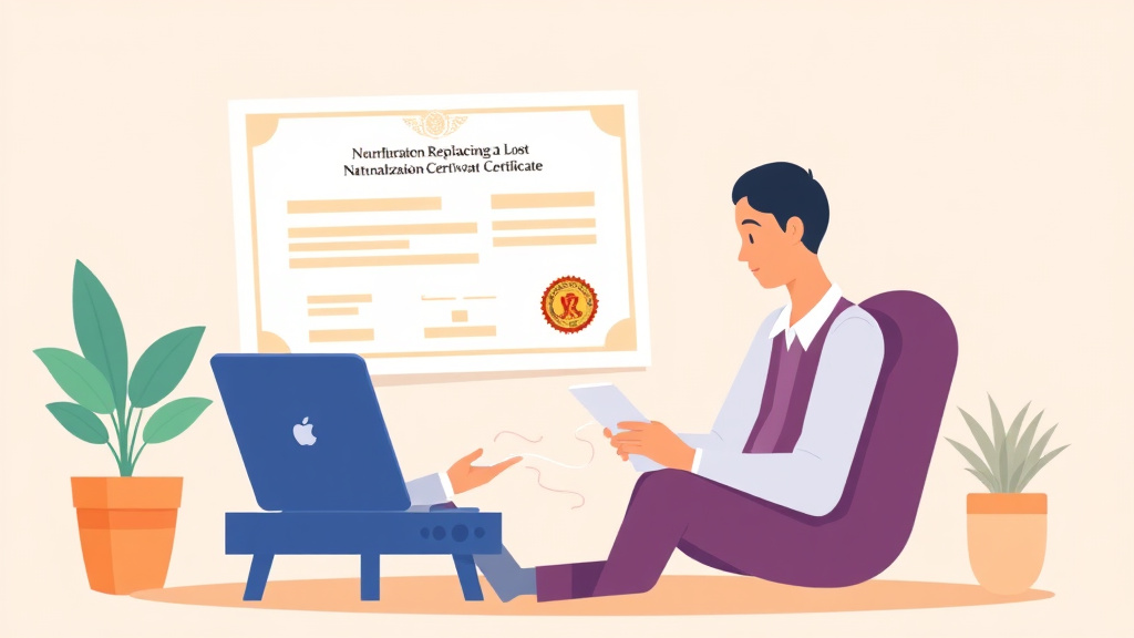 Visual overview of replacing a Lost Naturalization Certificate with key concepts highlighted