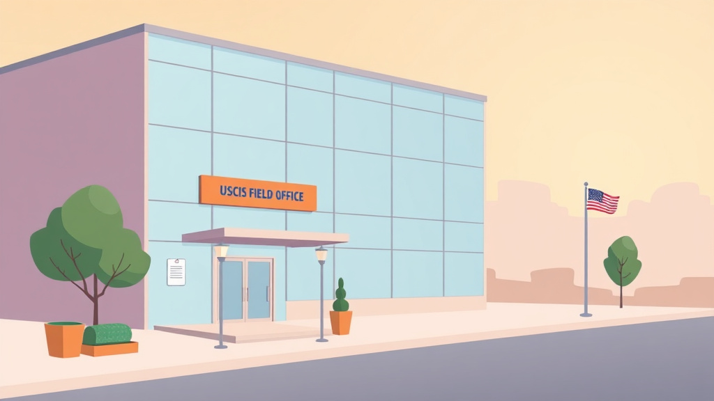 Educational graphic covering the essentials of USCIS Field Office in California Location and Tips