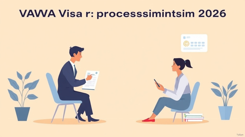 A professional illustration depicting VAWA Visa Processing Times 2026